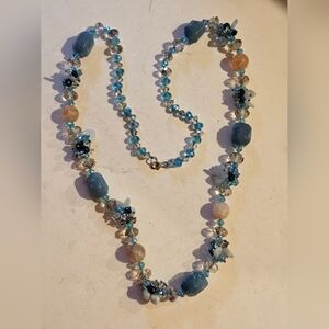 One Of A Kind Hand Knotted Semi-Presious Stones Beaded Necklace With 925 Clasp